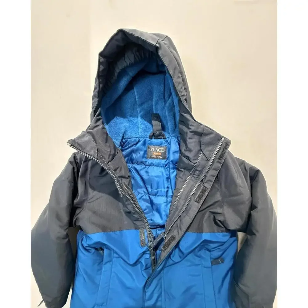 Childrens Place Jacket Boys 4 Blue Gray Hooded Puffer Coat Winter Fleece Lined